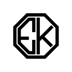 EK initial monogram logo, octagon shape, black color