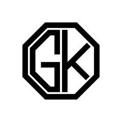 GK initial monogram logo, octagon shape, black color