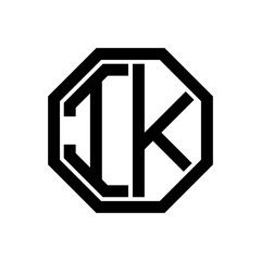IK initial monogram logo, octagon shape, black color