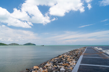 Blur outdoor public park with sea ocean blue sky.