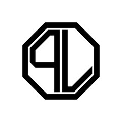 PL initial monogram logo, octagon shape, black color