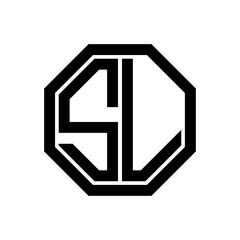 SL initial monogram logo, octagon shape, black color