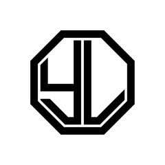 YL initial monogram logo, octagon shape, black color