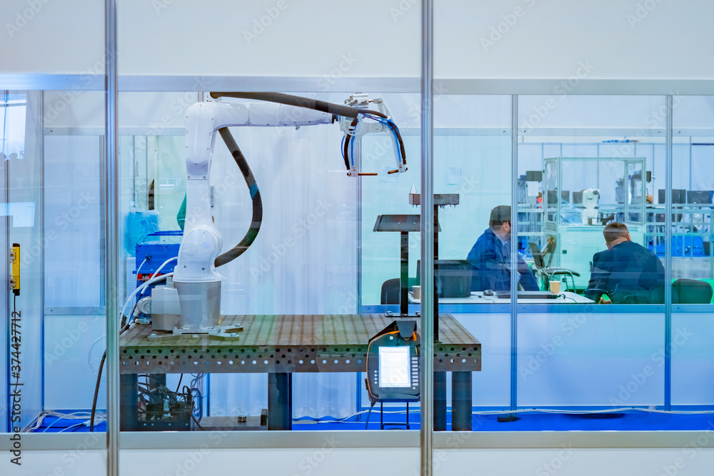 Poster robotics. laboratories for the development of industrial robots. the robot arm manipulator in the ba