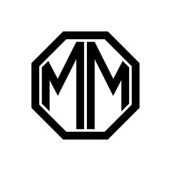 MM initial monogram logo, octagon shape, black color