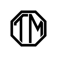 TM initial monogram logo, octagon shape, black color