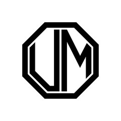 UM initial monogram logo, octagon shape, black color