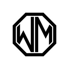 WM initial monogram logo, octagon shape, black color