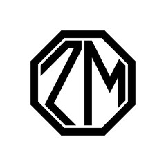 ZM initial monogram logo, octagon shape, black color