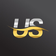 initial letter logo US company name gold and silver color swoosh design. vector logotype for business and company identity. © wikaGraphic