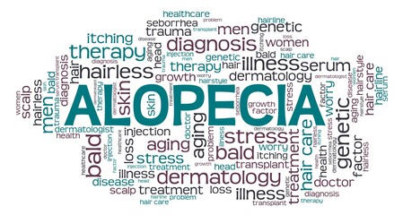 Alopecia - hair loss vector illustration word cloud isolated on a white background.