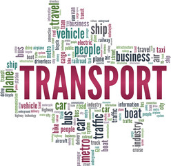 Transport vector illustration word cloud isolated on a white background.