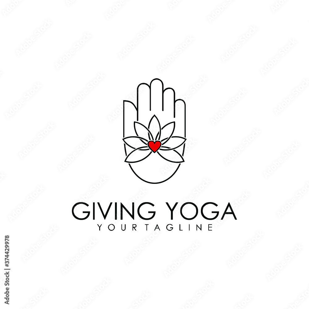 Poster giving yoga hand with lotus vector logo