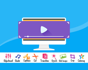 Video Editing Screen Display User Interface UI Set in PC Desktop or Computer. Creative Multimedia Production Concept & Element Illustration Vector. Can be Used for Digital and Print Infographic.