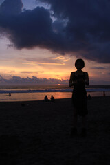 Naklejka na ściany i meble Beautiful sunset at Petitenget beach Bali Indonesia