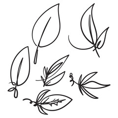hand drawn Leaf simple icon set doodle illustration