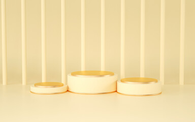 3D illustration of beige geometric podium for product presentation. Abstract geometric background with light colors.