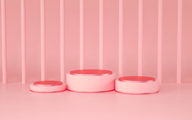 3D illustration of rose geometric podium for product presentation. Abstract geometric background with light colors.