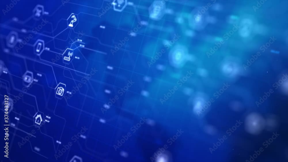 Poster internet of things icons in a hexagon shape with connection line, for cyber futuristic network and i