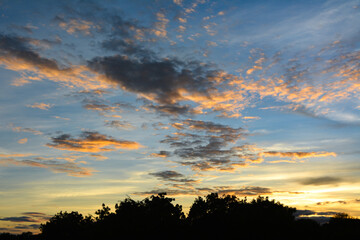 Colorful dramatic sky with cloud at sunset