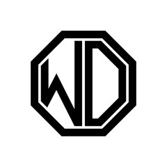 WO initial monogram logo, octagon shape, black color