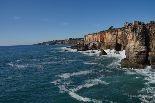 Cliffs in Cascais, beautiful coastal city in Portugal near of Lisbon. Europe