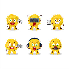 Gold medal ribbon cartoon character are playing games with various cute emoticons