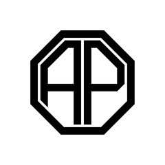 AP initial monogram logo, octagon shape, black color