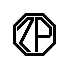 ZP initial monogram logo, octagon shape, black color