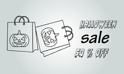 Halloween Sale special offer banner template with hand drawn lettering for holiday shopping.