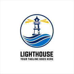 Lighthouse logo template. Building of lighthouse logo vector
