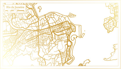 Rio De Janeiro Brazil City Map in Retro Style in Golden Color. Outline Map.