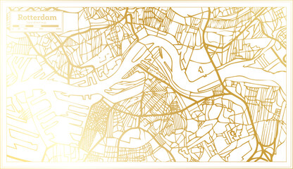 Rotterdam Netherlands City Map in Retro Style in Golden Color. Outline Map.