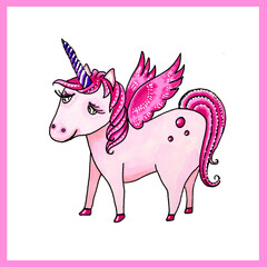 Fabulous pink unicorn with wings