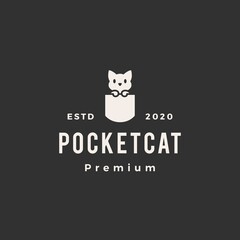 pocket cat hipster vintage logo vector icon illustration