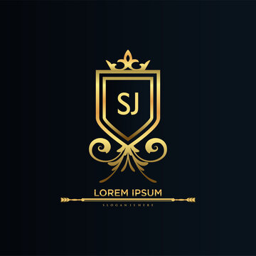 SJ Letter Initial with Royal Template.elegant with crown logo vector, Creative Lettering Logo Vector Illustration.