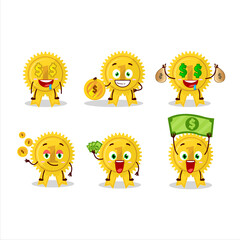 Gold medal ribbon cartoon character with cute emoticon bring money