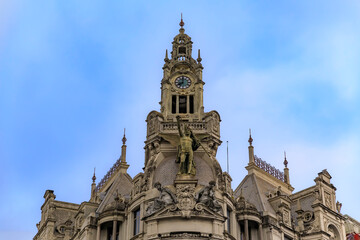 Fototapeta na wymiar Ornate facade of Edificio A Nacional in Liberty Square in Porto, Portugal