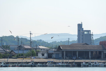 Fototapeta premium A view of a port town in southern Osaka