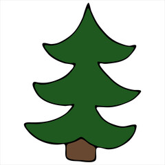 Fototapeta premium abstract decorative green tree, cute winter doodles, vector set of elements in doodle style