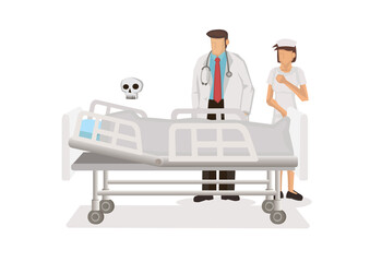 Doctor and Nurse sad that the patient in the hosiptal died.