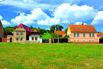 Typical rural landscape and peasant houses in Beia,  Transylvania, Romania. The settlement was...