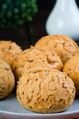 a plate of Japanese mochi bread with black sesame 