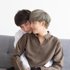LGBT concept young Asian gay couples happy smiling.