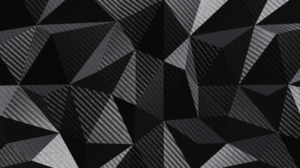 Carbon triangular polygonal distort background. 3D rendering