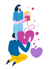 Blood transfusion, nurse with donor volunteer at clinics