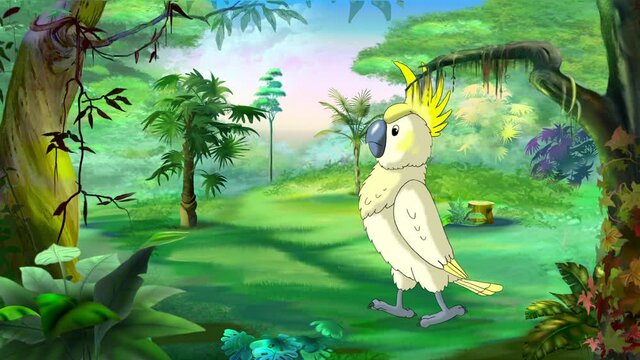 White parrot cockatoo walking in the jungle