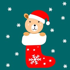 christmas animal in socks, greeting card vector illustration