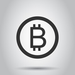 Bitcoin icon in flat style. Blockchain vector illustration on white isolated background. Cryptocurrency business concept.