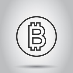 Bitcoin icon in flat style. Blockchain vector illustration on white isolated background. Cryptocurrency business concept.